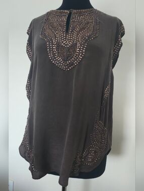 Calypso St. Barth Brown Beaded Sleeveless Tunic